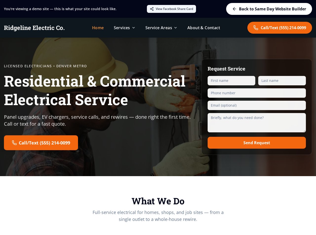 Ridgeline Electric demo homepage built with Same Day Website Builder